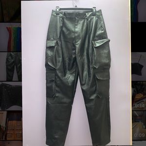 Black Faux Leather Cargo Pants